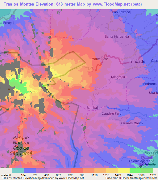 Tras os Montes,Sao Tome and Principe Elevation Map