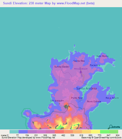 Sundi,Sao Tome and Principe Elevation Map