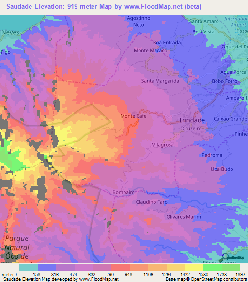 Saudade,Sao Tome and Principe Elevation Map
