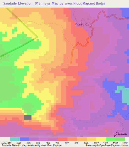 Saudade,Sao Tome and Principe Elevation Map