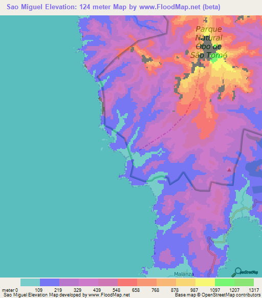 Sao Miguel,Sao Tome and Principe Elevation Map