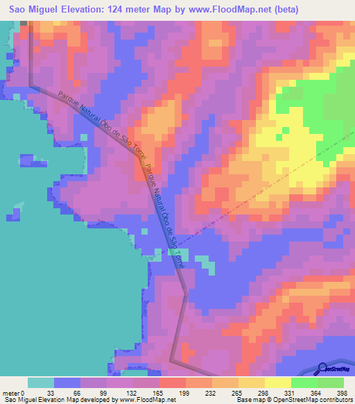 Sao Miguel,Sao Tome and Principe Elevation Map