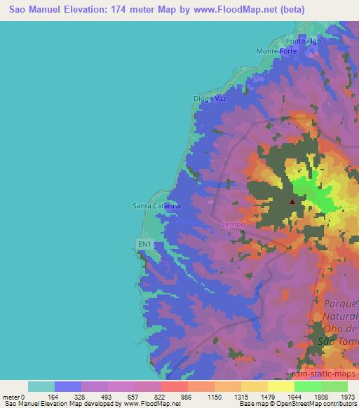 Sao Manuel,Sao Tome and Principe Elevation Map