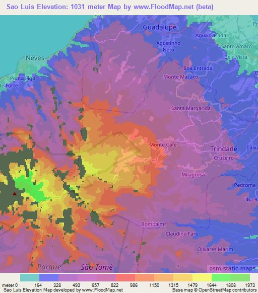 Sao Luis,Sao Tome and Principe Elevation Map