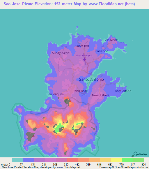 Sao Jose Picate,Sao Tome and Principe Elevation Map