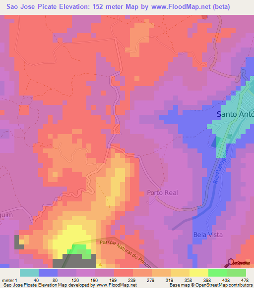 Sao Jose Picate,Sao Tome and Principe Elevation Map