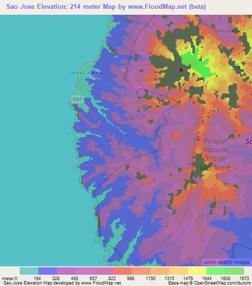 Sao Jose,Sao Tome and Principe Elevation Map