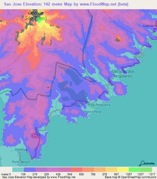 Sao Jose,Sao Tome and Principe Elevation Map