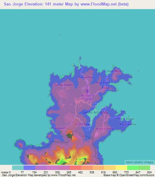 Sao Jorge,Sao Tome and Principe Elevation Map