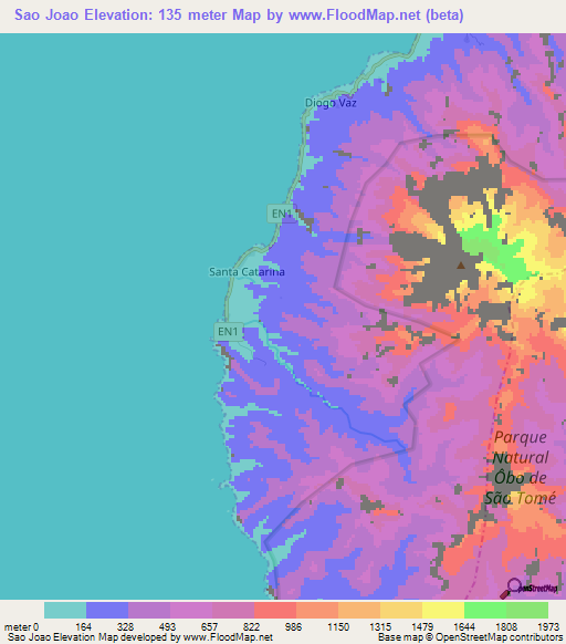 Sao Joao,Sao Tome and Principe Elevation Map