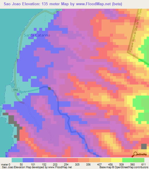 Sao Joao,Sao Tome and Principe Elevation Map