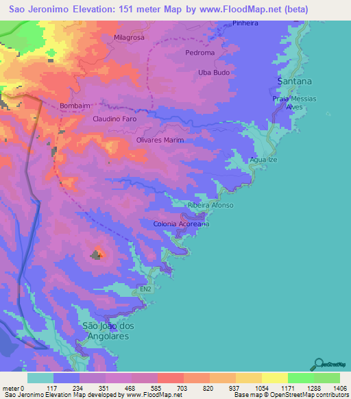 Sao Jeronimo,Sao Tome and Principe Elevation Map