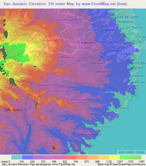 Sao Januario,Sao Tome and Principe Elevation Map