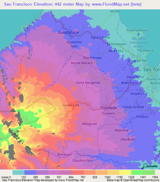 Sao Francisco,Sao Tome and Principe Elevation Map