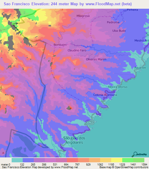 Sao Francisco,Sao Tome and Principe Elevation Map