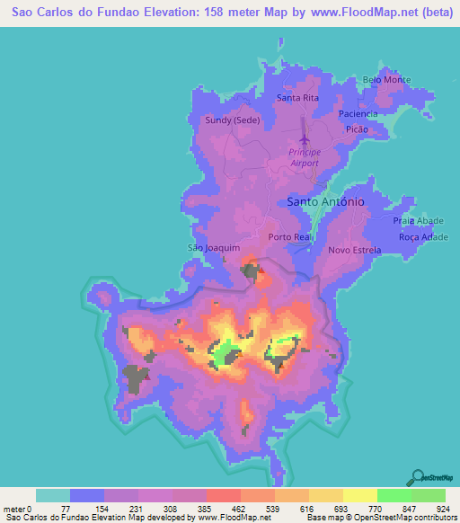 Sao Carlos do Fundao,Sao Tome and Principe Elevation Map