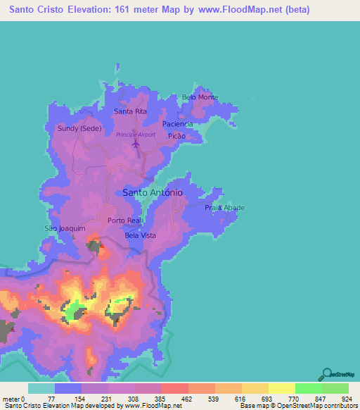 Santo Cristo,Sao Tome and Principe Elevation Map