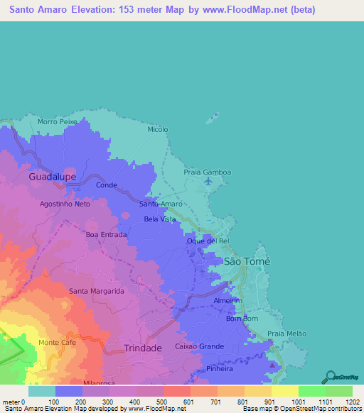 Santo Amaro,Sao Tome and Principe Elevation Map