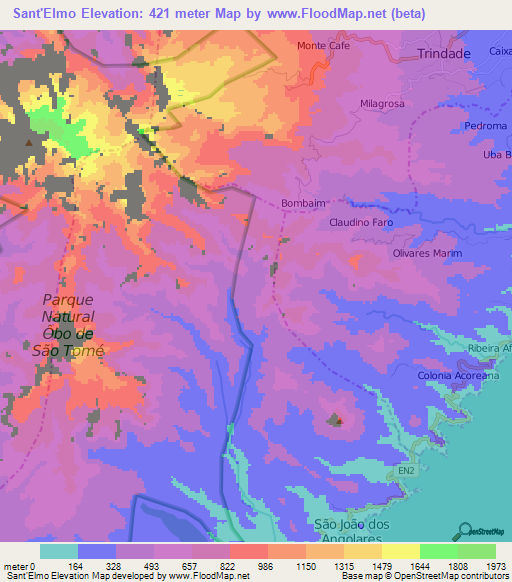 Sant'Elmo,Sao Tome and Principe Elevation Map