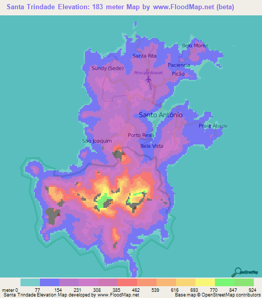 Santa Trindade,Sao Tome and Principe Elevation Map