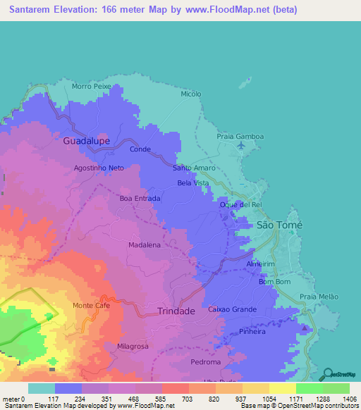 Santarem,Sao Tome and Principe Elevation Map