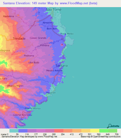 Santana,Sao Tome and Principe Elevation Map