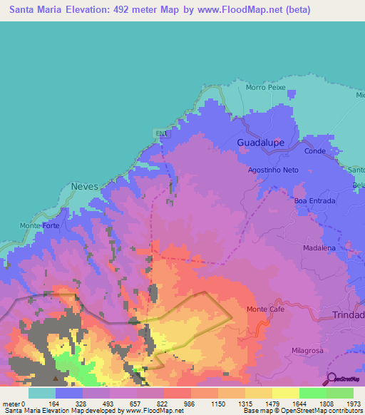 Santa Maria,Sao Tome and Principe Elevation Map