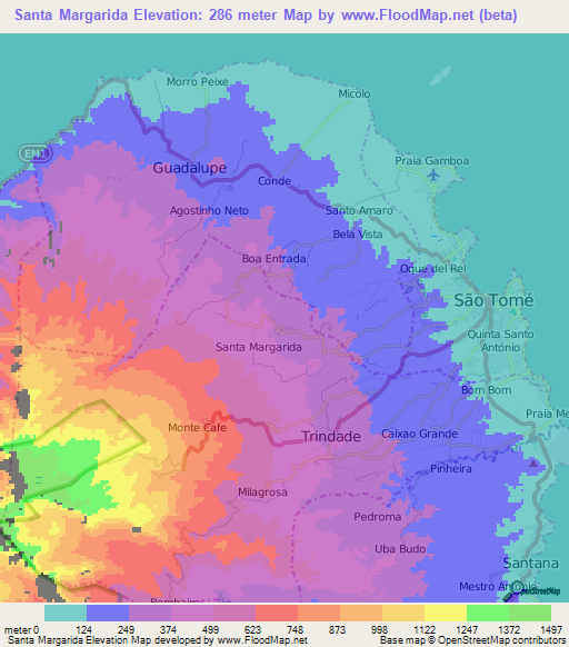 Santa Margarida,Sao Tome and Principe Elevation Map