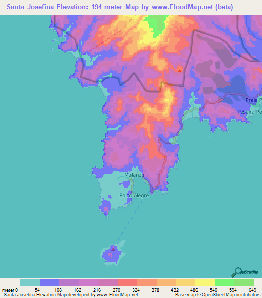 Santa Josefina,Sao Tome and Principe Elevation Map