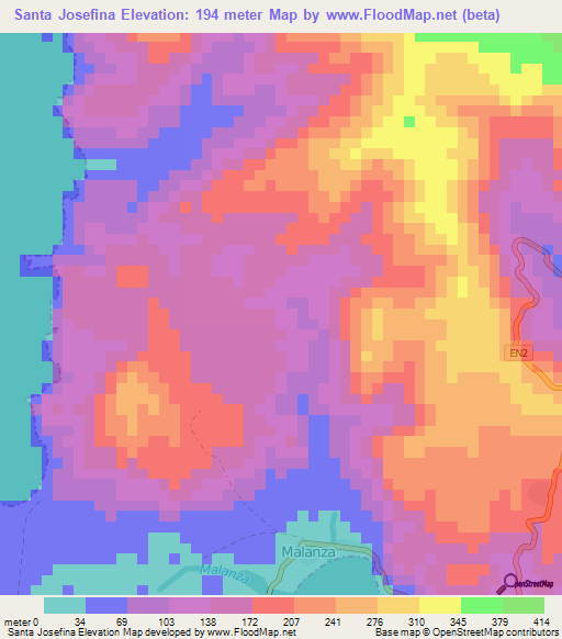 Santa Josefina,Sao Tome and Principe Elevation Map