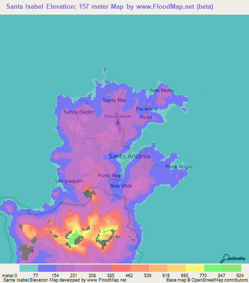 Santa Isabel,Sao Tome and Principe Elevation Map