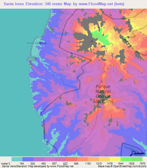 Santa Irene,Sao Tome and Principe Elevation Map