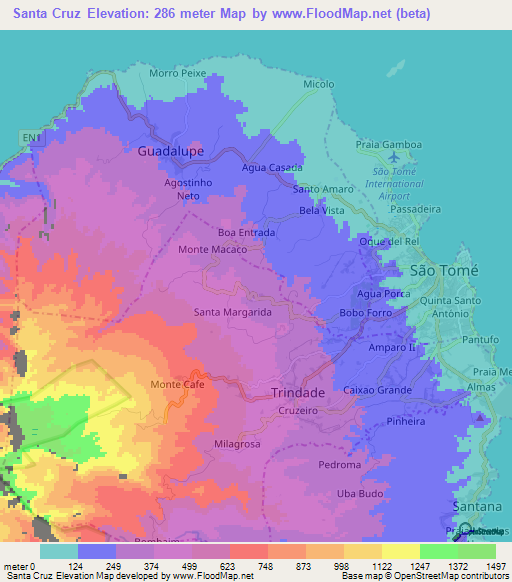 Santa Cruz,Sao Tome and Principe Elevation Map