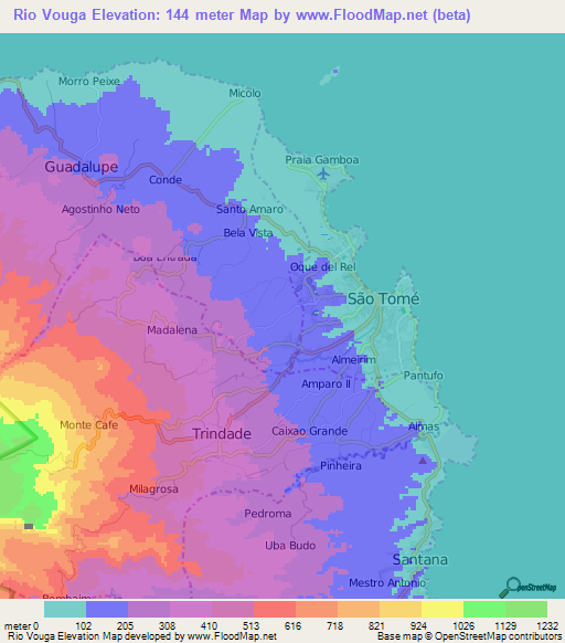 Rio Vouga,Sao Tome and Principe Elevation Map