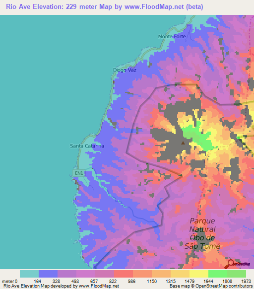 Rio Ave,Sao Tome and Principe Elevation Map