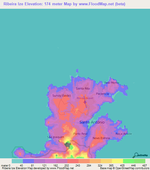 Ribeira Ize,Sao Tome and Principe Elevation Map