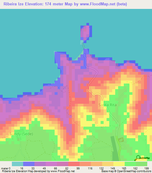 Ribeira Ize,Sao Tome and Principe Elevation Map