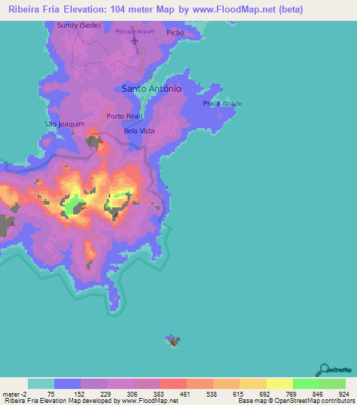 Ribeira Fria,Sao Tome and Principe Elevation Map