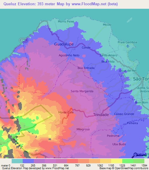 Queluz,Sao Tome and Principe Elevation Map