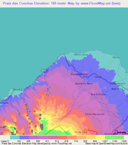 Praia das Conchas,Sao Tome and Principe Elevation Map