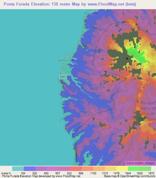 Ponta Furada,Sao Tome and Principe Elevation Map