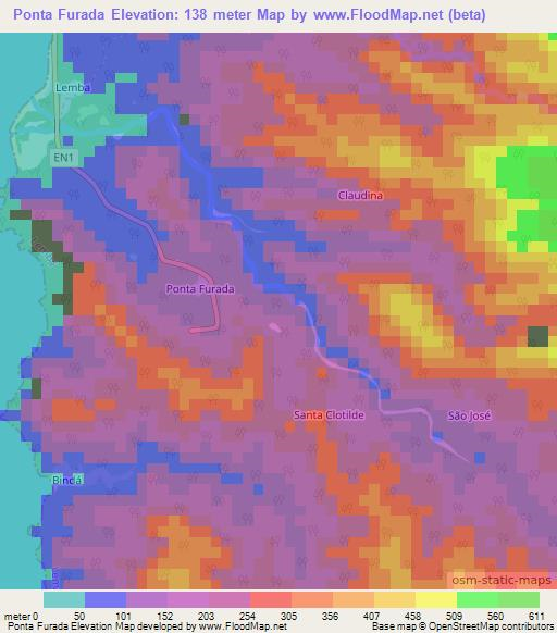 Ponta Furada,Sao Tome and Principe Elevation Map