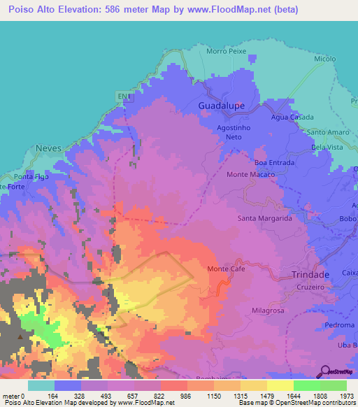 Poiso Alto,Sao Tome and Principe Elevation Map