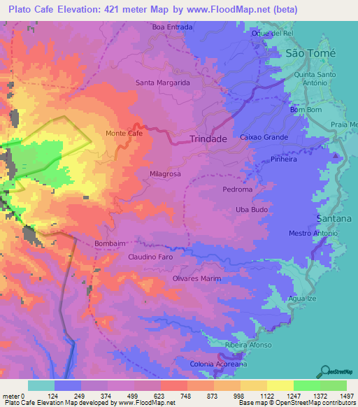 Plato Cafe,Sao Tome and Principe Elevation Map