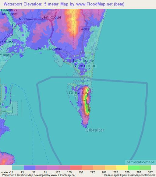 Waterport,Gibraltar Elevation Map