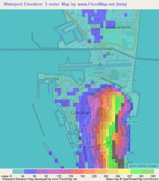 Waterport,Gibraltar Elevation Map