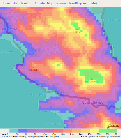 Takamaka,Seychelles Elevation Map