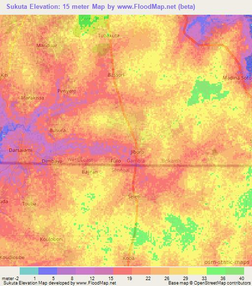 Sukuta,Gambia Elevation Map