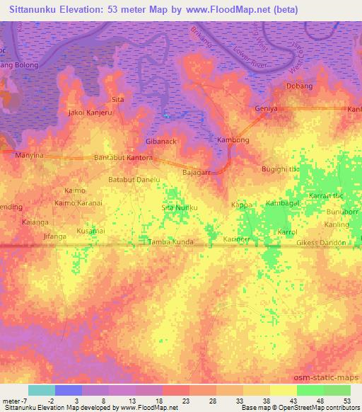 Sittanunku,Gambia Elevation Map