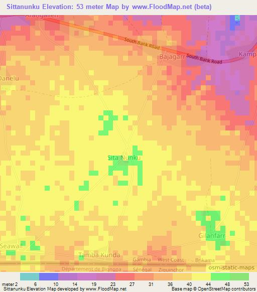 Sittanunku,Gambia Elevation Map